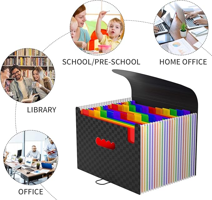 24 Pockets Expanding File Folder,Accordion File Organizer,Document Organizer Letter Size,Expandable Filing Box,Special Designed for Portable Use,Accordian Folders Plastic (Grid Rainbow)