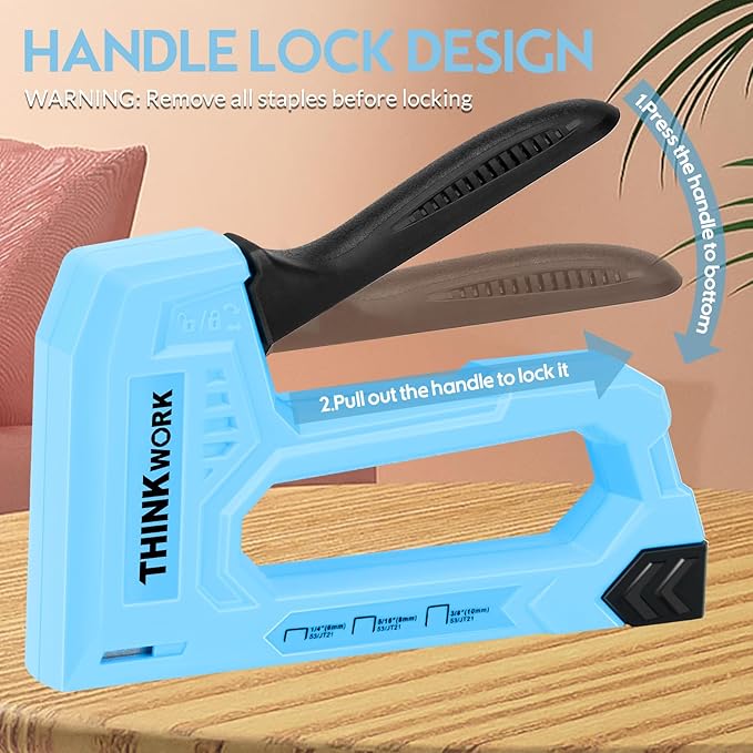 THINKWORK Light Duty Staple Gun - Upholstery Staple Gun for Wood with 1600pcs JT21 Staples 1/4", 5/16", 3/8" and Staple Remover, Fabric Stapler Gun for Crafts, Home Use, Wall, DIY, Lights Decora, Blue