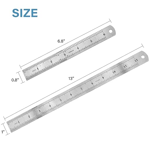 Stainless Steel Ruler Set, 12 Inch and 6 Inch Metal Straight Edge Rulers for Craft, Office and Engineering, 4-Pack