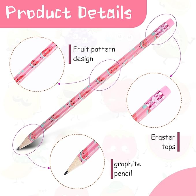 200 Pcs Scented Pencils Bulk, Fun Pencils with Eraser, Cute Wood Pencil with Inspirational Motivational, Wooden Pencil for Classroom Student Reward Girls Boys Gifts Supplies,8 Fruit Styles