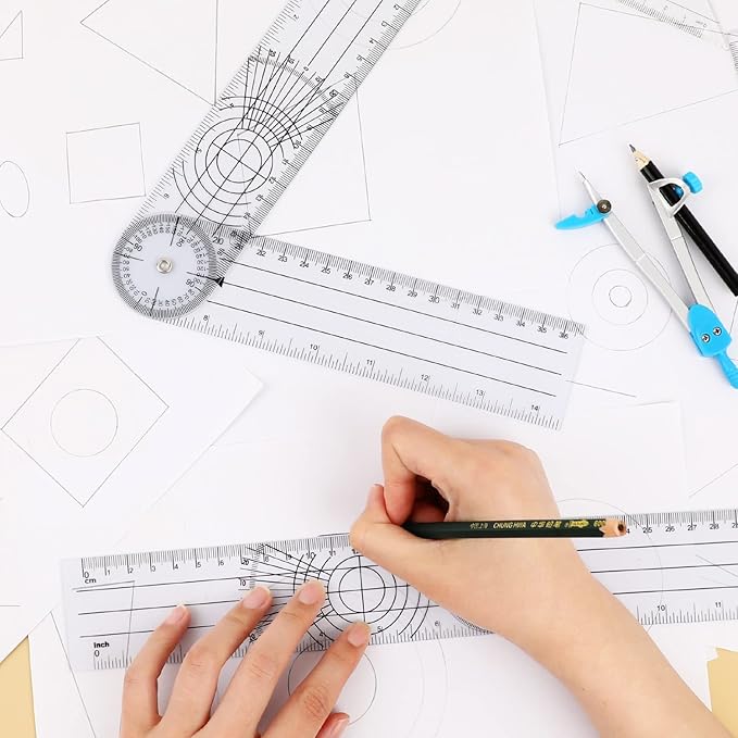 Plastic Goniometer Clear Quick Angle Protractor Angle Finder Angle Ruler with 7 Inch Arm 360 Degree Angle Measurement Tool for School Office Measuring Drawing Students Work (2 Pcs)