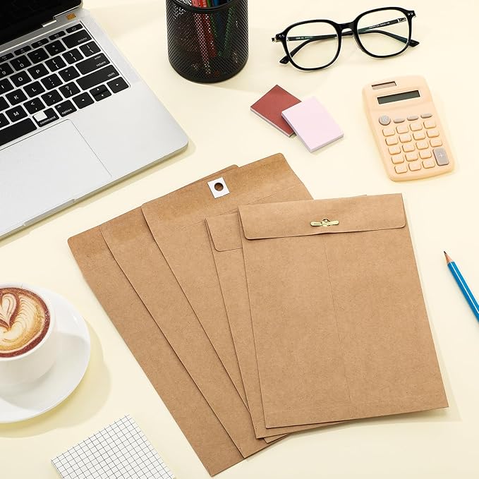 Teling 50 Pcs Manilla Envelopes Clasp Kraft Catalog with Closure for Storing Mailing 28 lb Kraft Envelope Paper for Office Document School Business Home(Brown,6 * 9)
