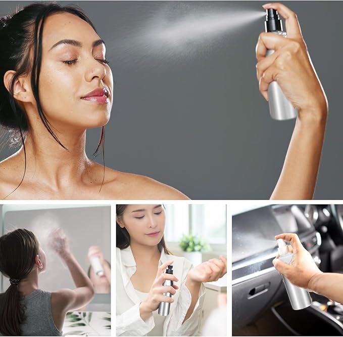 HARFINGTON Aluminum Fine Mist Spray Bottles 120ml/4oz Metal Small Liquid Alcohol Refillable Travel Container with Black Plastic Nozzle Cap for Perfume Skincare Cosmetic Storage Bottle