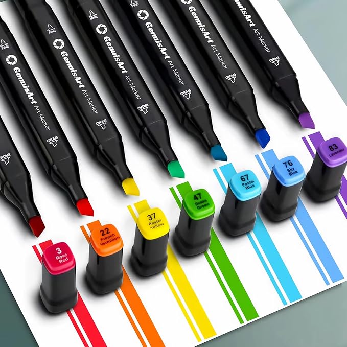 Alcohol Markers,80 Colors Chisel & Fine Dual Tips,Paint Markers For Coloring, Drawing, Sketching, Card Making and DIY Patinting- Perfect for Adults and Kids (Black Barrel, 80)