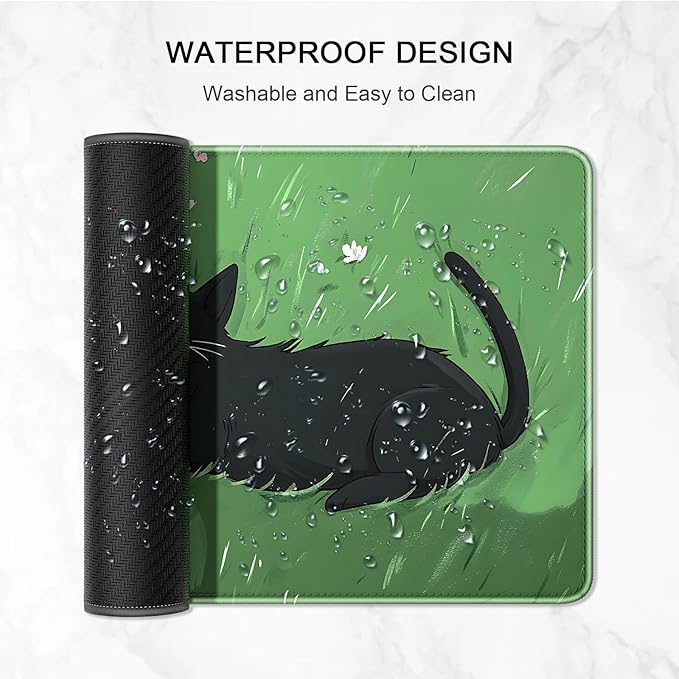Auhoahsil Large Gaming Mouse Pad, Cute Cat Theme XXL 35.4 x 15.7 in Desk Pad Stitched Non-Slip Rubber Long Computer Mousepad Thin Extended Full Size Desk Mat for Desktop Laptop Wireless Mice, Green