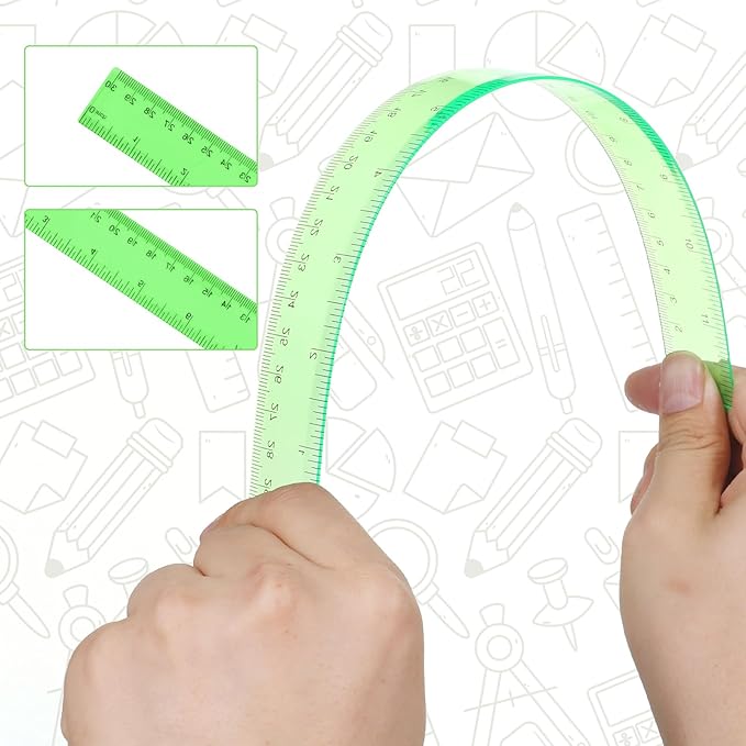 2 PCS 12 Inch Plastic Ruler and 6 Inch Plastic Protractor, Green Clear Ruler Protractor Math Geometry Sets Rulers Angle Finder with Inches and Centimeters for School Classroom Office Drawing Supplies