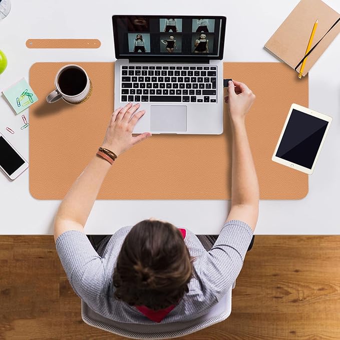 Boutilon Leather Desk Pad Protector,Non-Slip Mouse Pad,Laptop Desk Pad,Office Mouse Mat,Waterproof Leather Desk Blotter,Desk Writing Pad for Office and Home (M-Orange Pink,30"x14")