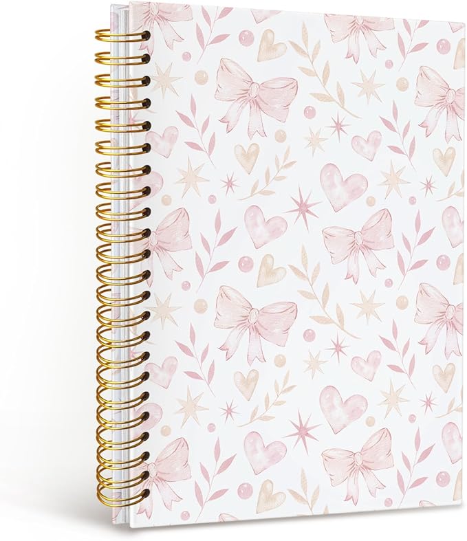 MOFUYU Cute Notebooks for School,Pink Bow Aesthetic Hardcover Spiral Notebook for Work & Note Taking,College Notebook,Cute Journals for Women A5 Size 5.5x8.3