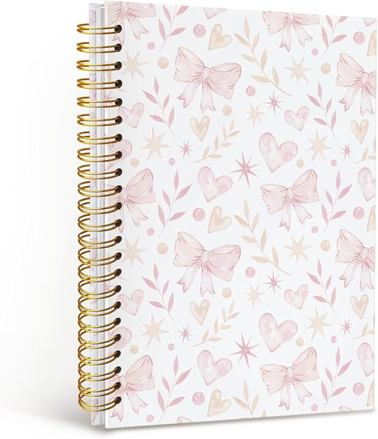 MOFUYU Cute Notebooks for School,Pink Bow Aesthetic Hardcover Spiral Notebook for Work & Note Taking,College Notebook,Cute Journals for Women A5 Size 5.5x8.3
