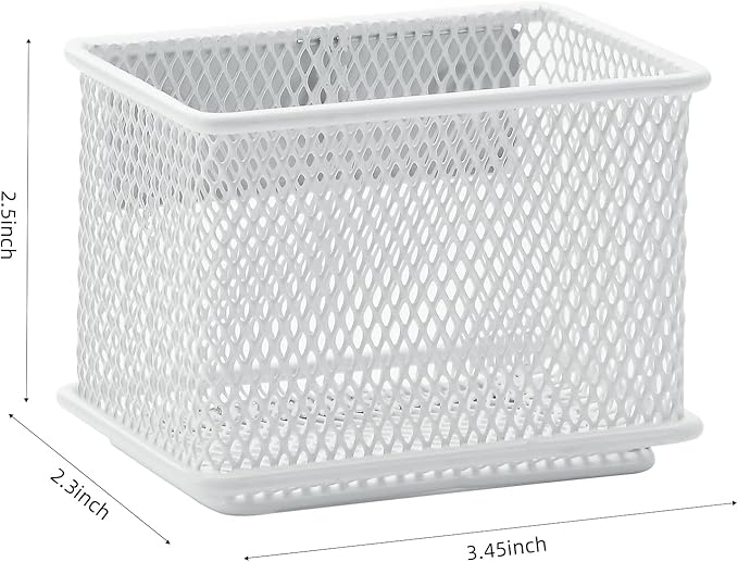 dedoot 2 Pack Pen Holder, 3.45x2.3x2.6inch Magnetic Basket Locker Organizer Metal Mesh Pencil Memo Holder for Whiteboard, Fridge, Desk, Offices,White