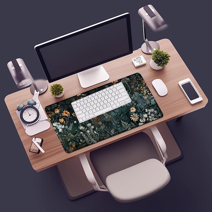 Floral Large Desk Mat 31.5 x 15.7 inch, Waterproof Extended Gaming Mousepad XXL, Aesthetic Flowers Desktop Mat, Non-Slip Keyboard and Laptop Pad, Computer Writing Mat for Home Office Accessories