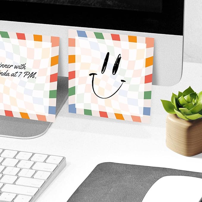 Sticky Notes, 2 Pads, 3x3 inches, Cute Colorful Fun Self-Stick Note Pads, Easy Post, Strong Adhesive Notepad Rainbow Wavy Stripe