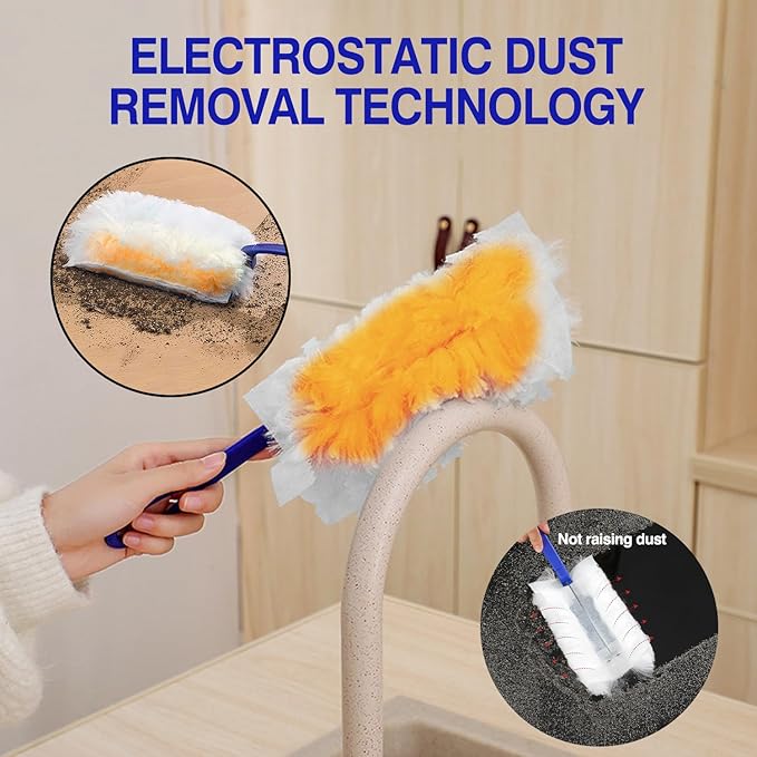 40 Count Duster Refills, Disposable Static Dust Removal Brush Replacement Head Compatible with Swiffer Duster Refills for Dusting Electronics Furniture Blinds Ceiling Fans, 1 Short Handle (Yellow)
