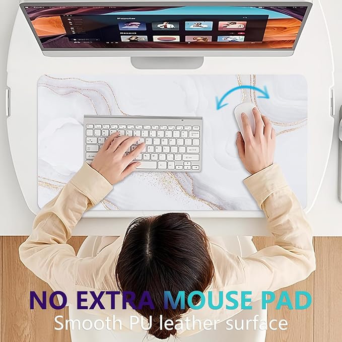 Desk Mat, Desk Pad Dual Leather Sided Desktop Mat for Office and Home,Desk Organization and Accessories - Ideal for Large Mouse Pad and Desk Mats on Top of Desks (White Marble 31.5"x 15.7")