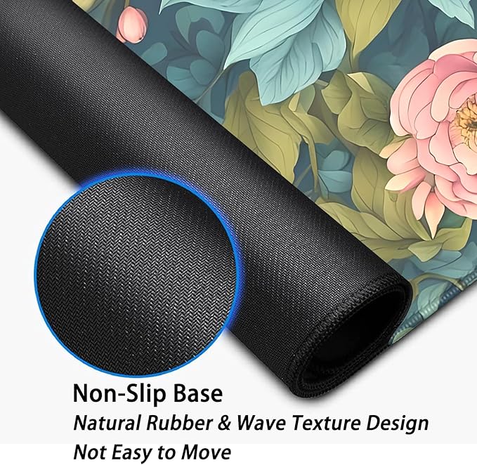 Colorful Flowers Desk Pad Mouse Pad,Large Floral Mouse Mat with Stitched Edges,Non-Slip Rubber Base Mousepad for Office PC Keyboard Laptop and Home Work Desk Mat(27.5X11.8 in)