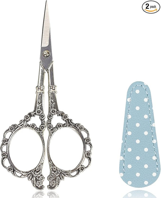 BIHRTC 4.5inch Scissors with Leather Case Plum Blossom Scissors Small Sharp Tip Stainless Steel Craft Scissor Shear for Office Home Sewing Supplies Cross Stitch Needlework DIY