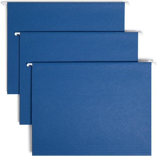 Smead Colored Hanging File Folder with Tab, 1/5-Cut Adjustable Tab, Letter Size, Navy Blue, 25 per Box (64057)