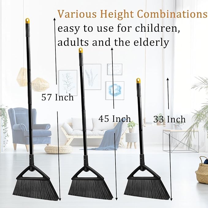 SZJYHQY 3PCS Heavy Duty Angle Broom, Long Pole Brooms for Indoor, Outdoor Sweeping, Kitchen to Courtyard, Black