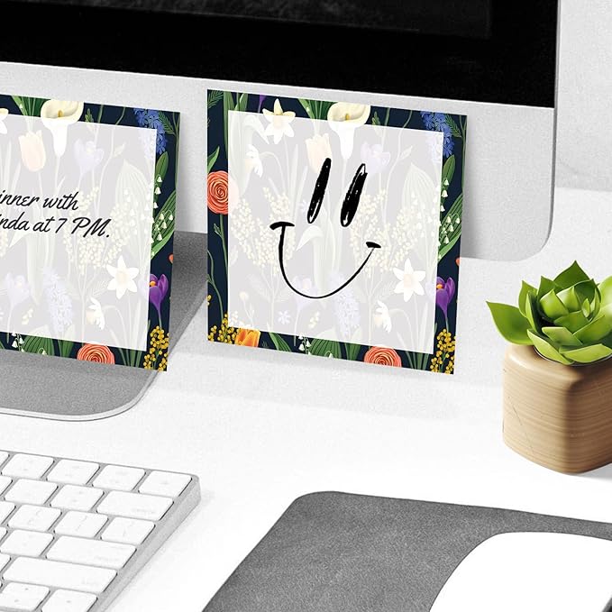 Sticky Notes, 2 Pads, 3x3 inches, Cute Colorful Fun Self-Stick Note Pads, Easy Post, Strong Adhesive Notepad Bright Floral Garden