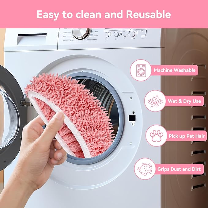4Pcs Reusable Microfiber Mop Pads Compatible with Swiffer Sweeper, Replacement Wet Mopping pad Refills & Washable Dry Sweeping Cloths for Surface/Hardwood Floor Cleaning（Pink）