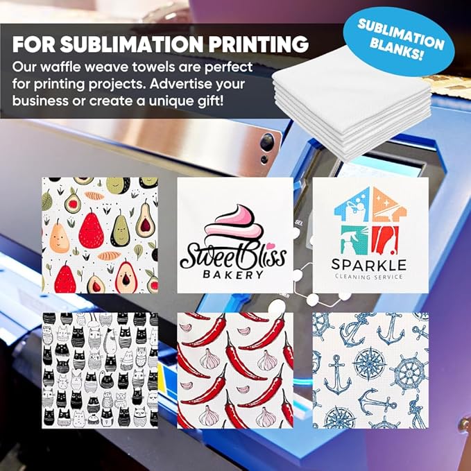 Microfiber Wholesale Sublimation Blanks Towels 16x16 - Premium Waffle Weave Microfiber Towels for Kitchen - Polyester Blanks for Kitchen or Craft Use - 6 Pack