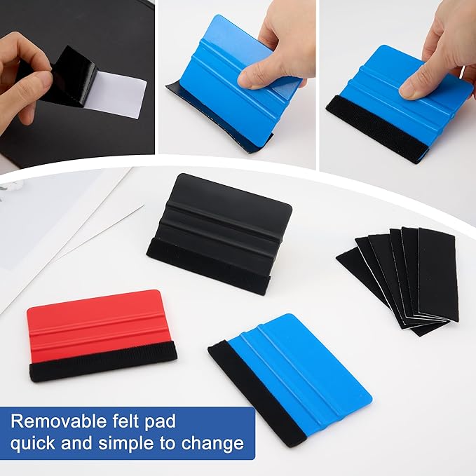 Tint Squeegee, 30 Pcs Deformation-Resistant Vinyl Squeegee with Fabric Felt Edge and Removable Felt Pad, Prevents Scratches and Scuffs, 4x2.9 Inches, for Window Tinting, Car Film or Poster Application