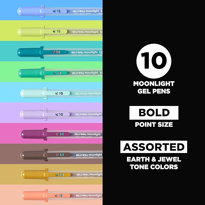 SAKURA Gelly Roll Moonlight 10 Gel Pens - Bold Ink Pen for Journaling, Art, or Drawing - Assorted Earth & Jewel Tone Ink - Bold Line - 10 Pack