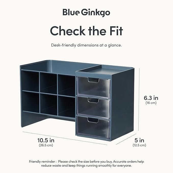 BLUE GINKGO Hive Stack Desk Organizer – Stackable Pen Holder, Stationary Organizer with Drawers - Office Storage, School Supplies, Makeup (Made in Korea, Blue Transperent)