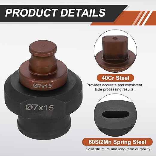 HARFINGTON Hydraulic Hole Punch Die 7x15mm Oval Hole 40Cr Steel Electric Punching Kit for MHP-20 JP-20 Electric Punching Machine, Burgundy & Black