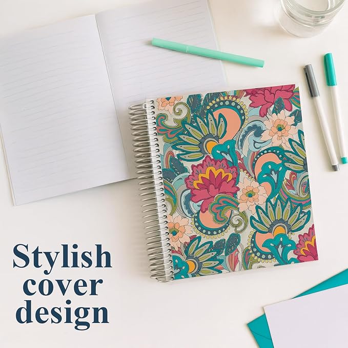 Erin Condren 7" X 9" Spiral Bound Productivity Notebook - Playful Paisley, Functional 160 Lined Page and 80Lb Thick Paper Spiral Notebook, Stickers Included