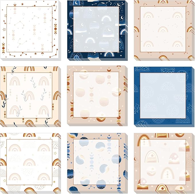 9 Pieces Boho Sticky Notes Boho Rainbow Self-Adhesive Note Pads Sticky Memo Notes for School Office Home Supplies Students Teachers Presents