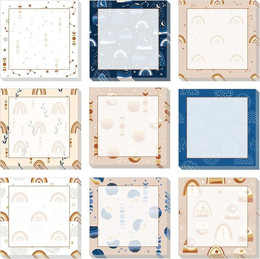 9 Pieces Boho Sticky Notes Boho Rainbow Self-Adhesive Note Pads Sticky Memo Notes for School Office Home Supplies Students Teachers Presents