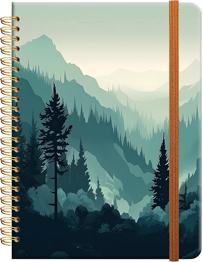 Ruled Spiral Writing Notebook,A5 Hardcover Lined College Journal for Women Lady Girl,Strong Twin-Wire Binding with Premium Paper,8.4" X 6",Perfect for School,Office,Home Gifts(green mountain forest)