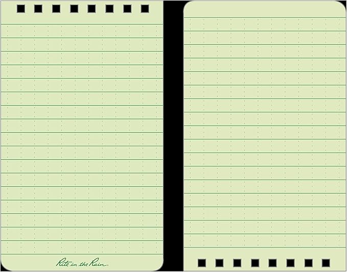 Rite in the Rain Weatherproof 3" x 5" Top Spiral Notebook Kit: Tan CORDURA Fabric Cover, 3" x 5" Green Notebook, and an Weatherproof Pen (No. 935-KITL)