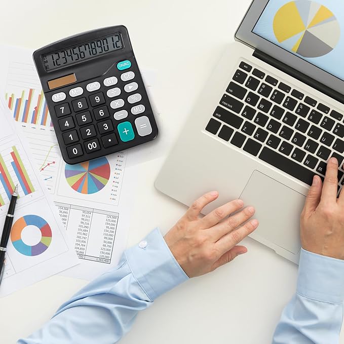 8 Pack Desktop Calculator 12 Digit, Solar Battery Basic Calculators, Dual Power Electronic Calculators with Large LCD Display, Sensitive Button Handheld Calculator for Office Home School, Black