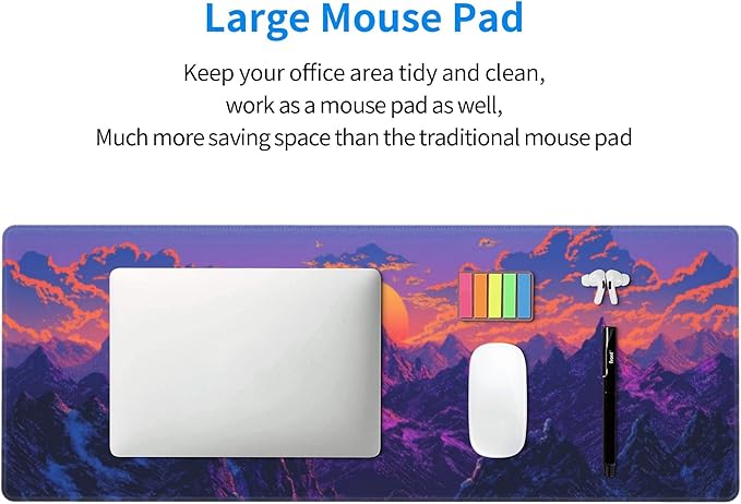Purple Mountains Sunset Large Mouse Pad, Gaming Desk Mat, XL Keyboard Desk Pad Mat for Desktop, 31.5"x11.8" Non-Slip Base Big Mousepad with Stitched Edges