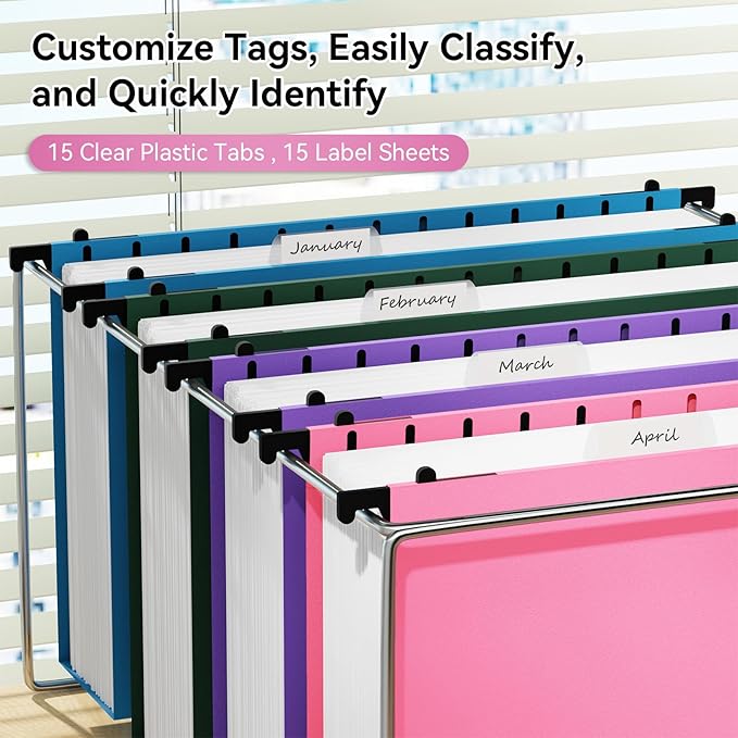 ANSOOK Plastic Legal Size Hanging File Folders,Heavy Duty 3 Inch Expansion,12 Pack Expanding File Folder,File Cabinet Folders with Insertable Tabs,Color Accordion File Organizer for Office Home School