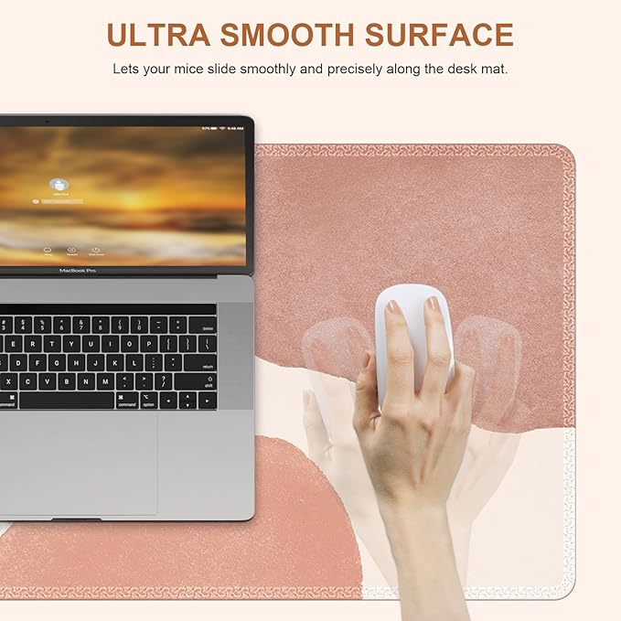 HAOCOO Mouse Pad, Computer Desk Mat, Large Mouse Pad for Desk, XXL Boho Mousepad Cute for Desktop with Non-Slip Base, Waterproof Laptop Keyboard Mat for Office Home,Boho Pink Navy