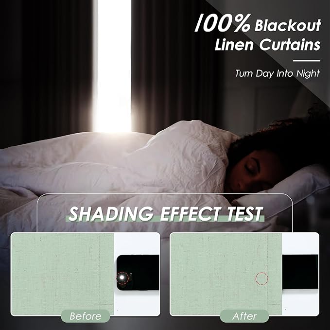 Aqua Green Linen Blackout Curtains 120 Inches Long Back Tab Rod Pocket Thermal Insulated Noise Reducing High Ceiling to Floor 10FT 2 Panels Set for Living Room Elegant Modern Curtains Drapes 52x120