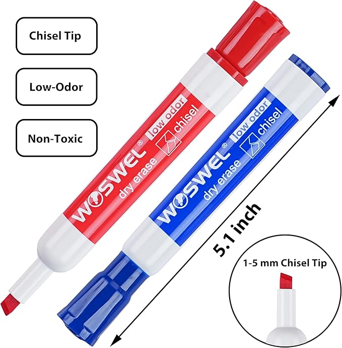 Dry Erase Markers, Chisel Tip Whiteboard Markers, Low Odor Thick Dry Markers, 50 Bulk 5 Assorted Colors (Black/Blue/Red/Green/Purple) for Kids/Teachers, Classroom, Office & Home Use