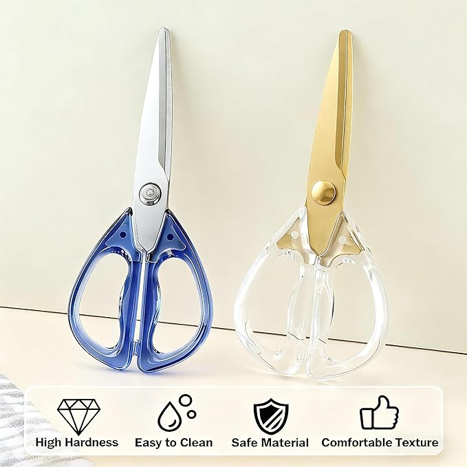 8.0inch Kitchen Shears, Sharp Stainless Steel Meat & Poultry Scissors, Transparent Blue Acrylic Handle, All Purpose Utility Cooking Scissors for Kitchen/BBQ/Home/Office