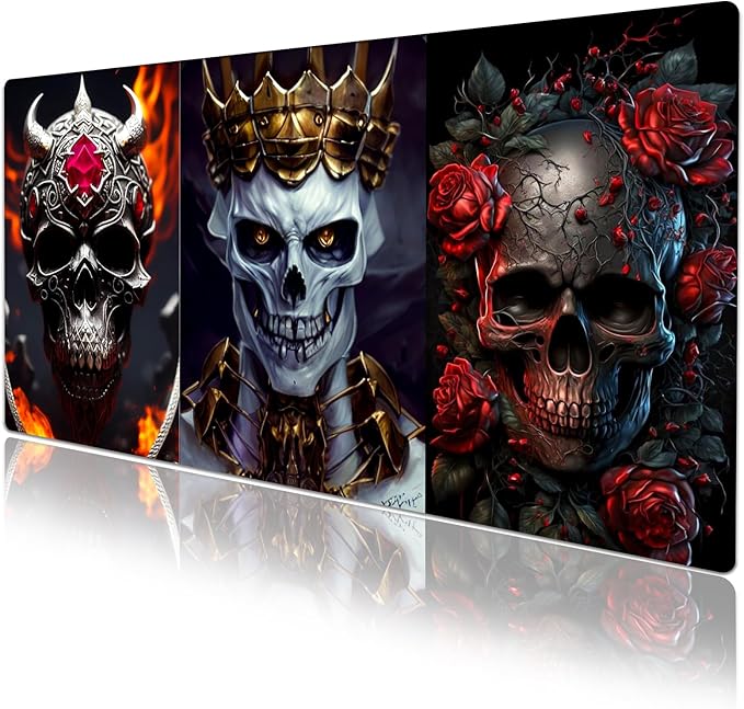 Skull Mouse Pad, Gaming Mouse Pad Large, Keyboard Mouse Mat Desk Pad, Non-Slip Rubber Base with Stitched Edges Mousepad, 31.5X15.7inch