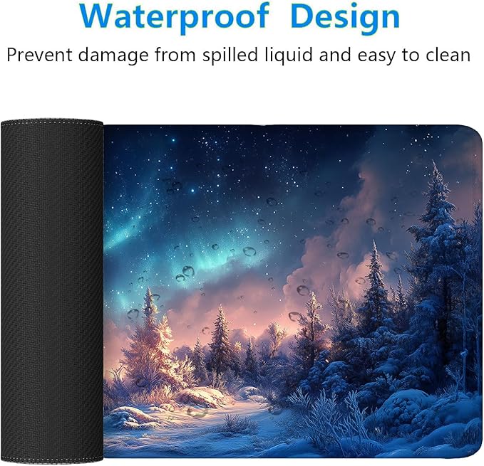 Aurora Desk Pad Mouse Pad Alaska Blue Natural Northern Lights Large Gaming Mouse Mat with Stitched Edges,Non-Slip Waterproof Rubber Base Mouse Mat Office Computer Keyboard Laptop Home 31.5"x11.8"