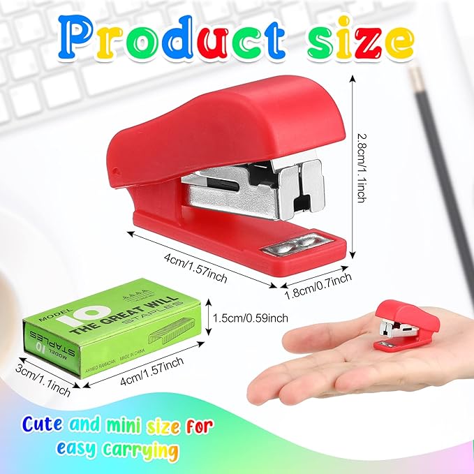 Fainne Mini Stapler with Staples, Portable Multicolor Small Stapler, Hand Held Desk Staplers, Cute Office Supply Set for Office College, 4 Colors(Classic Color,24 Pcs)