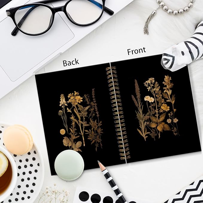 Vintage Dark Floral Notebook Journal, Retro Wildflowers Journal for Women, Retro Floral Aesthetic Notebooks for Note Taking, Spiral Notebook 5.5x8.3 Inch