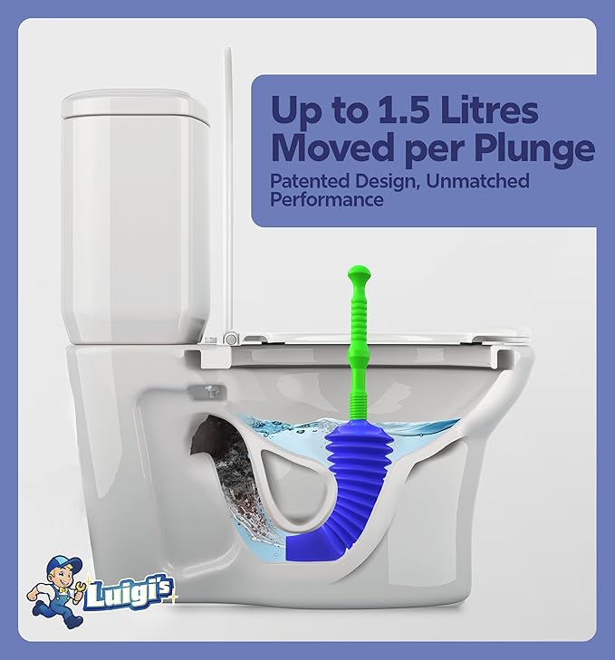 Luigi's Toilet Plunger - Unclogger Plungers for Bathroom - Heavy Duty Clog Remover with Effective Unblocker Bellows Design - Remover Tool to Unblock Toilet Blockage - Blue