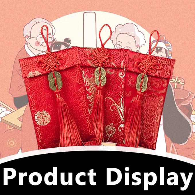 12 Pieces Silk Red Envelope Chinese Red Pocket Lucky Money Hong Bao Card Envelope for Spring Festival Wedding New Year Birthday, 12 Styles with Chinese Knot Jade Pendant Copper Coin