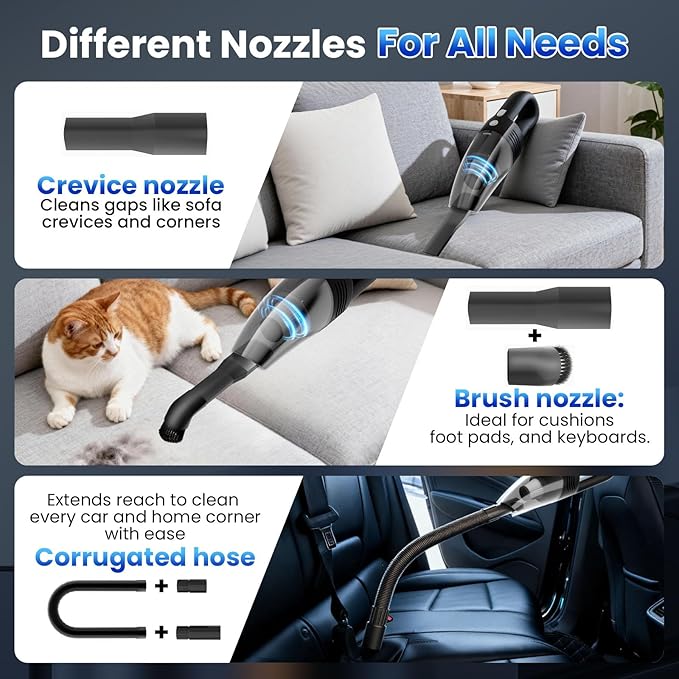 Loeeosu Handheld Vacuum Cordless Car Vacuum Cleaner 11000PA High Power Portable 1.4lbs Lightweight Rechargeable with 2 Filter Multi-Nozzles for Home Office Pet Hair Dust