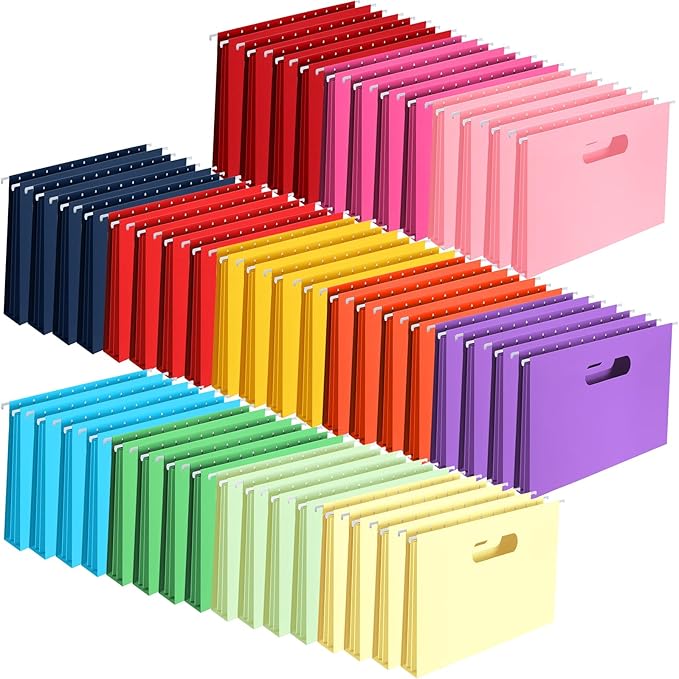 Estune 48 Pack Extra Capacity Hanging File Folders Letter Size, Reinforced Hang File Folders with Heavy Duty 2 Inch Expansion, Durable Hanging Organizer Designed for Bulky Files, Assorted Colors