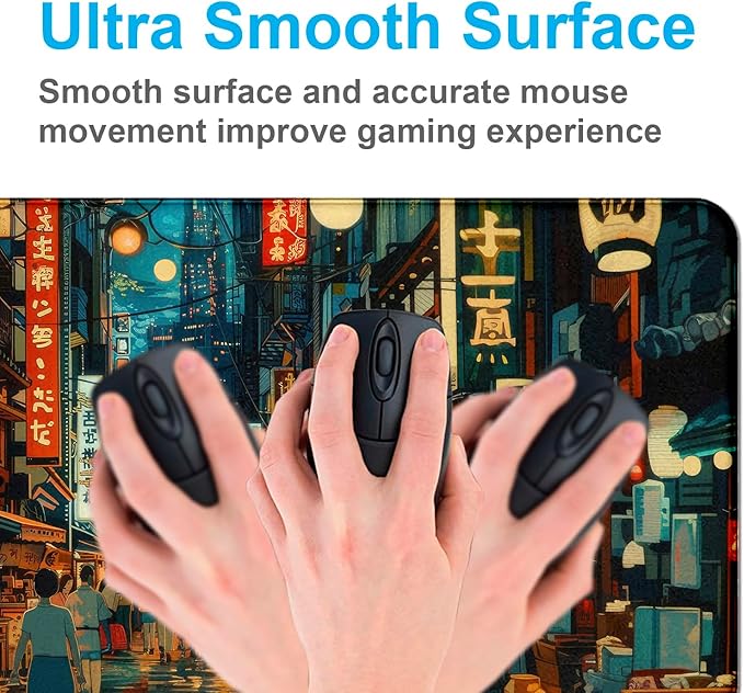 Cute Japanese Street Desk Mat, Anime Tokyo Street Night Scene Large Mouse Mat XXL, Computer Desk Mat 35.4 x 15.7 x 0.12 Inches